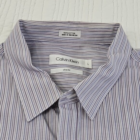 Calvin Klein Button Up Shirt Men's L Purple Stripes Pocket Long Sleeve EUC LN - Picture 7 of 15